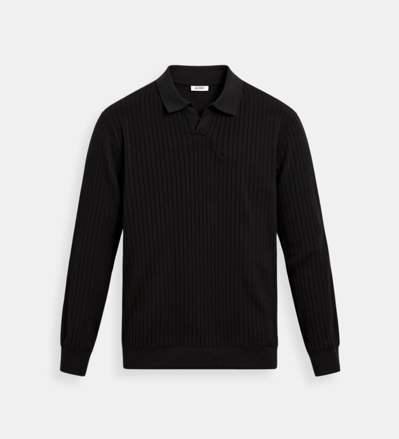 Herren Strick Poloshirt mit Langarm und Rippmuster