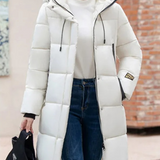 Astrid | Stylische khakifarbene Pufferjacke mit Kapuze und Reißverschluss