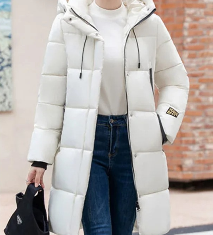 Astrid | Stylische khakifarbene Pufferjacke mit Kapuze und Reißverschluss