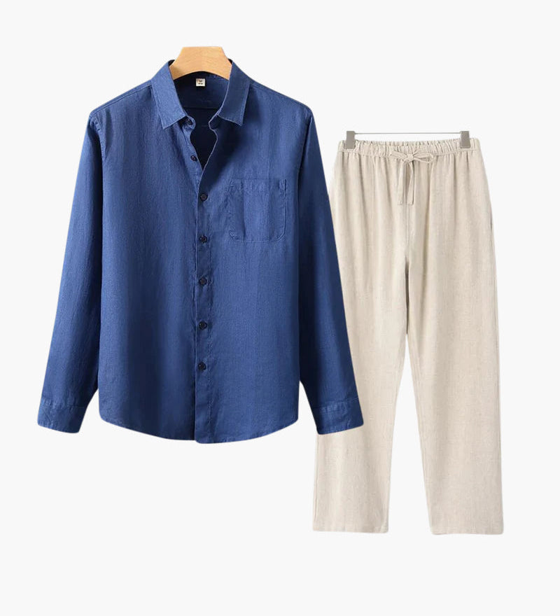 Christopher | Lange Ärmel Hemd & Hose Zweiteiliges Leinen-Set Herren-Sommer-Outfit