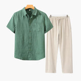 Lincoln | Old Money Herren Leinen-Set mit Kurzarmhemd & Sommerhose