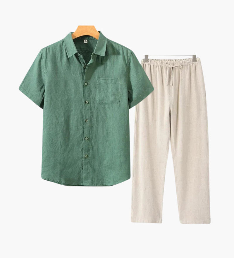 Lincoln | Old Money Herren Leinen-Set mit Kurzarmhemd & Sommerhose