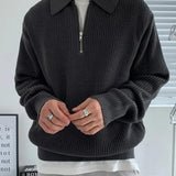 Aaron | Cozy halbem Reißverschluss Herren Gerippt Strickpullover mit Polokragen