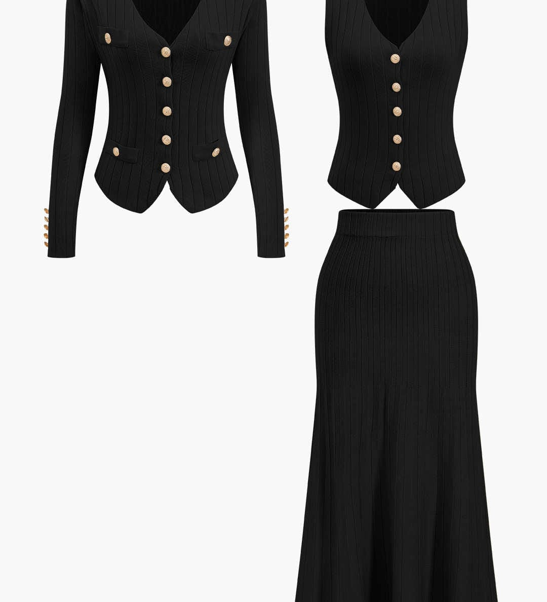 Estelle | Strick-Set mit Blazer, Weste & Midirock