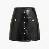 Callista | Eleganter Lackleder-Minirock mit Goldknöpfen und Ziertaschen