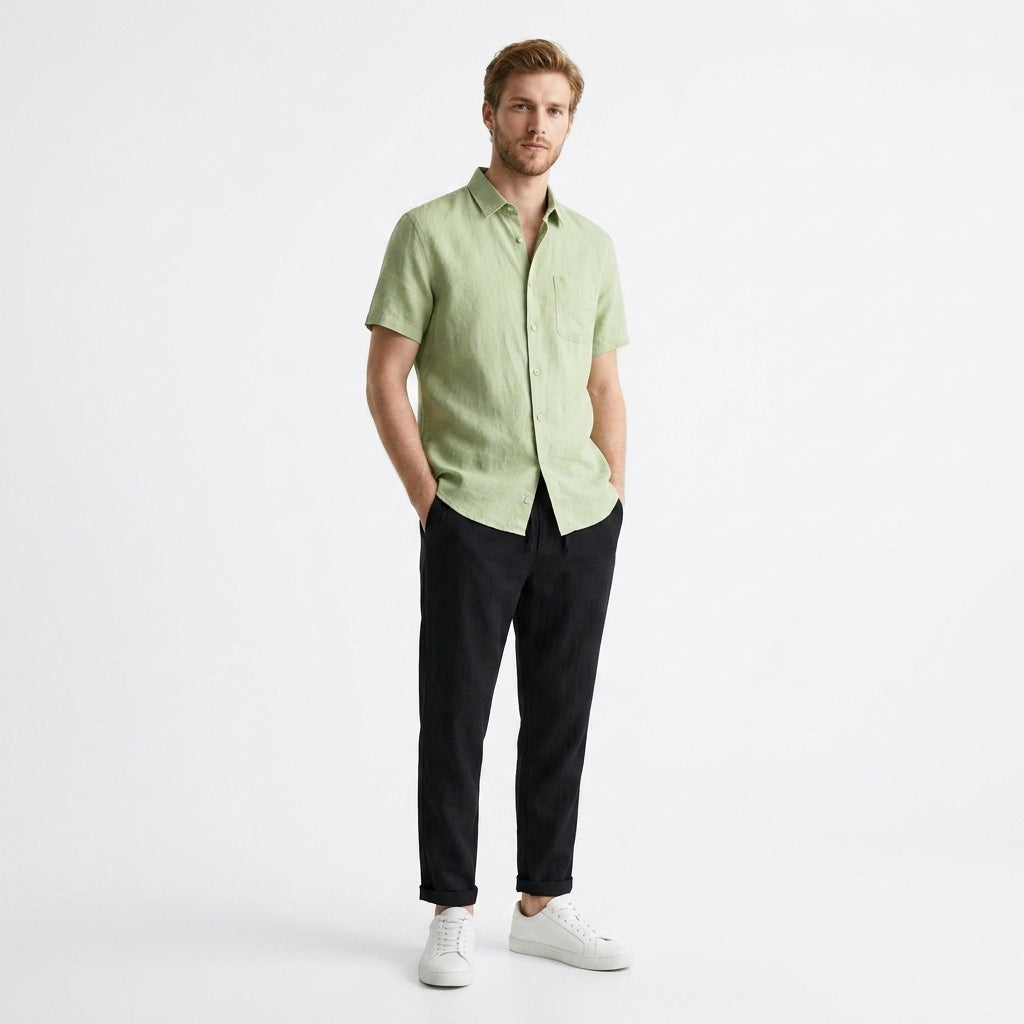 Herren Kurzarmhemd und Hose Set mit Brusttasche