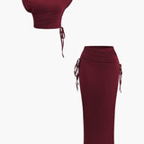 Melody | Asymmetrisches Zweiteiler-Set mit One-Shoulder Crop-Top & Maxi-Rock