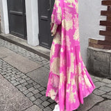 Maxikleid mit Print, Volantärmeln & Stehkragen – Stilvoll & Luftig