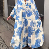 Maxikleid mit Print, Volantärmeln & Stehkragen – Stilvoll & Luftig