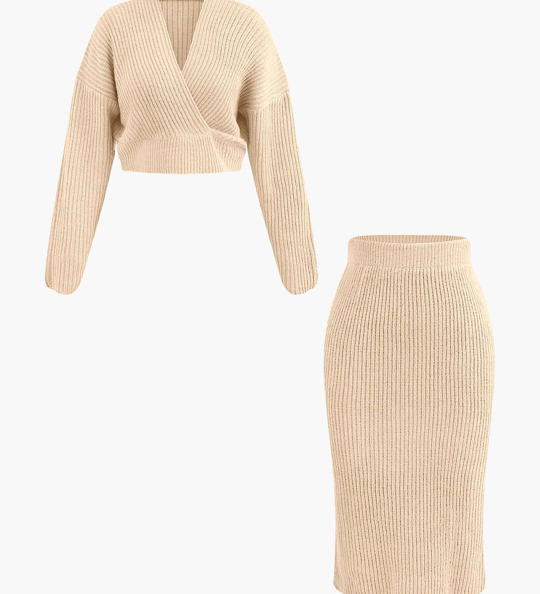 Klara | Elegantes Strick-Set mit Wickel-Oberteil & Bleistiftrock