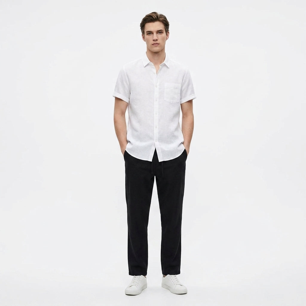 Herren Kurzarmhemd und Hose Set mit Brusttasche