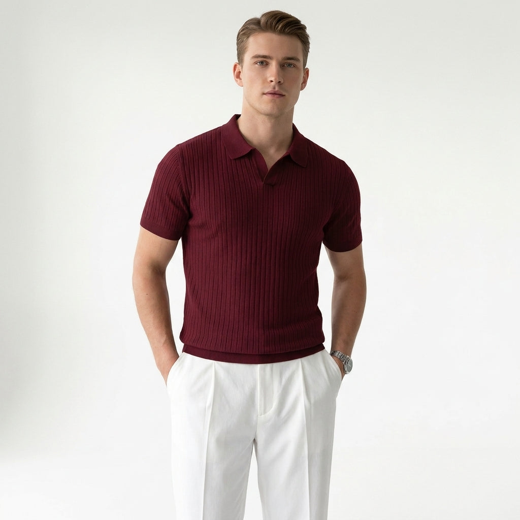 Herren Strick Poloshirt mit Rippstruktur