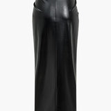 Dorle | Eleganter Kunstleder-Midirock mit Wickeloptik und hohem Schlitz