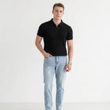 Herren Strick Poloshirt mit Rippstruktur