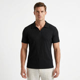 Herren Rippstrick Poloshirt mit Offenem Kragen