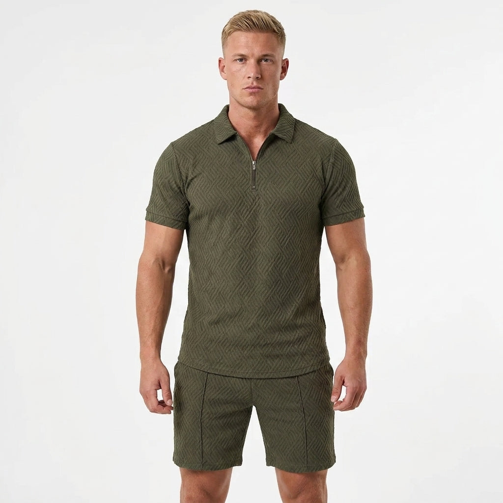 Herren Strick Poloshirt mit Reißverschluss und Strukturmuster