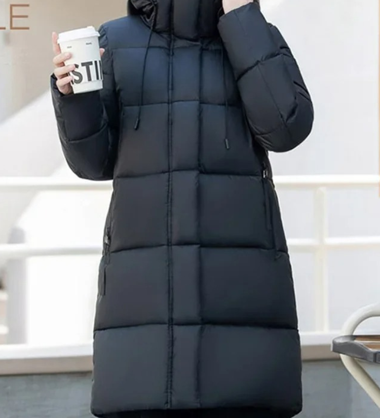 Astrid | Stylische khakifarbene Pufferjacke mit Kapuze und Reißverschluss