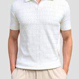Weißes Strick-Poloshirt mit Strukturmuster