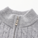 Roman | Chunky knit Herren Chasmere Pullover mit Kabelstrickmuster & Halb Reißverschluss Kragen
