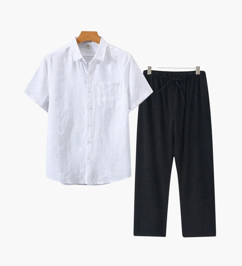 Lincoln | Old Money Herren Leinen-Set mit Kurzarmhemd & Sommerhose