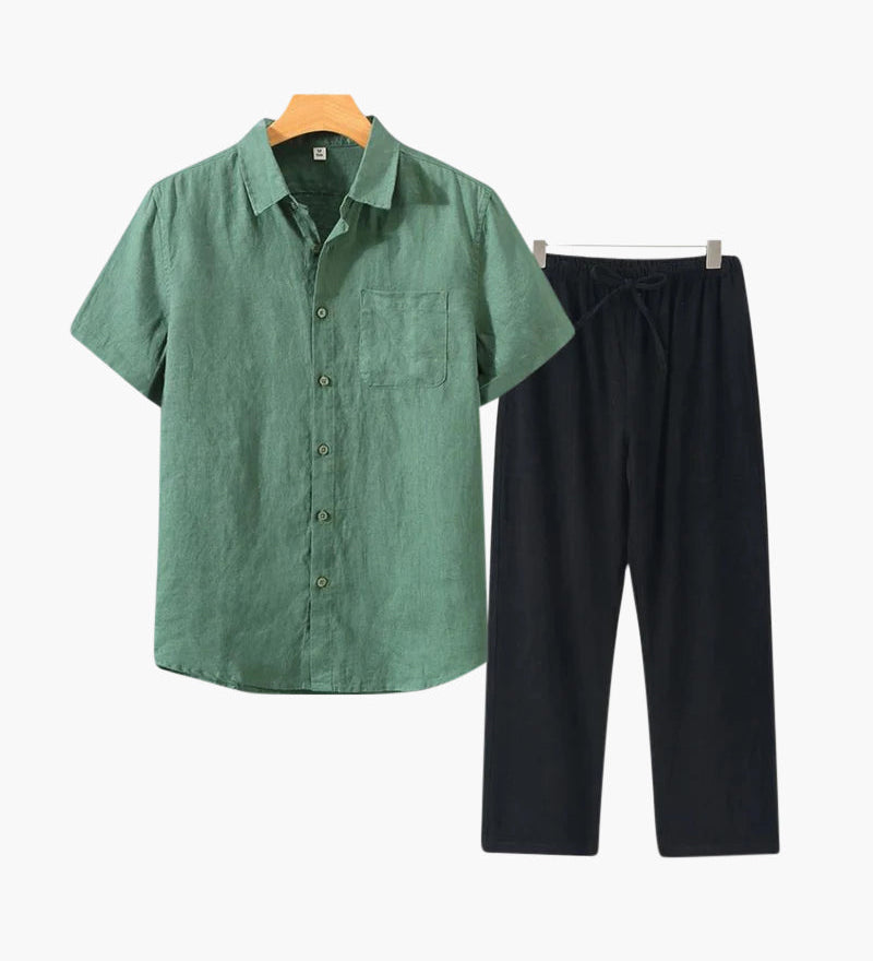 Lincoln | Old Money Herren Leinen-Set mit Kurzarmhemd & Sommerhose