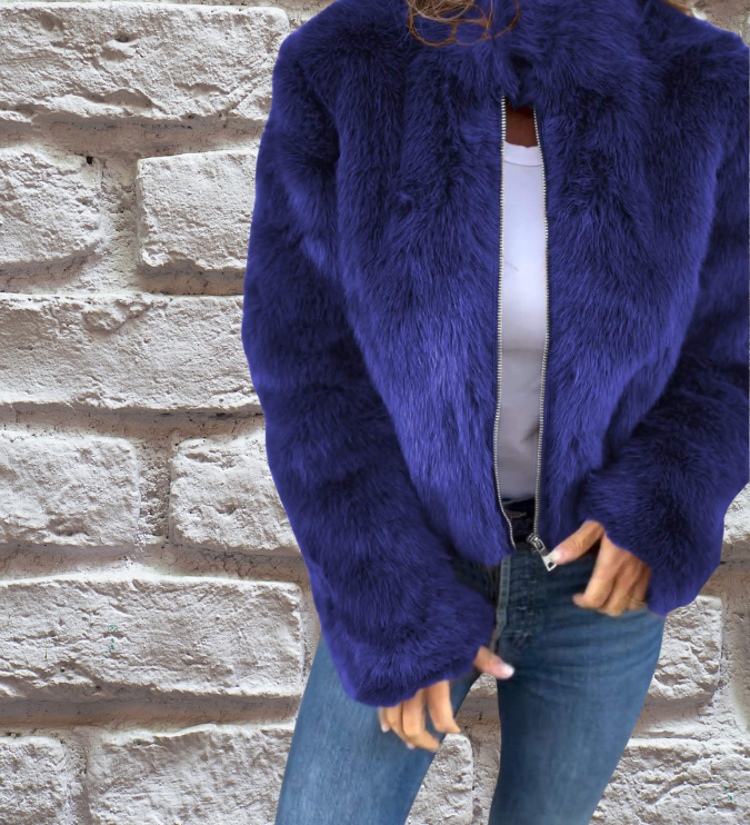 Kuschelige Kunstpelzjacke mit Reißverschluss – Stilvolle Wärme für kalte Tage