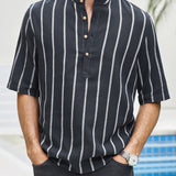Samuel | Kurzarm-Henley-Sommerhemd mit Streifenmuster