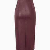 Edwina | Figurbetonter Kunstleder-Midirock mit asymmetrischer Wickeloptik