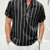 Samuel | Kurzarm-Henley-Sommerhemd mit Streifenmuster