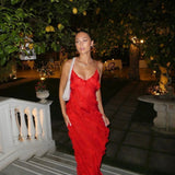 Maxikleid mit Rüschen – Figurbetontes Abendkleid mit Spaghettiträgern