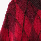 Zelda | Vintage Rot Argyle Muster Pullover stricken