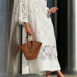 Elegantes Spitzenkleid mit 3/4-Ärmeln & Stehkragen – Luftig & Stilvoll