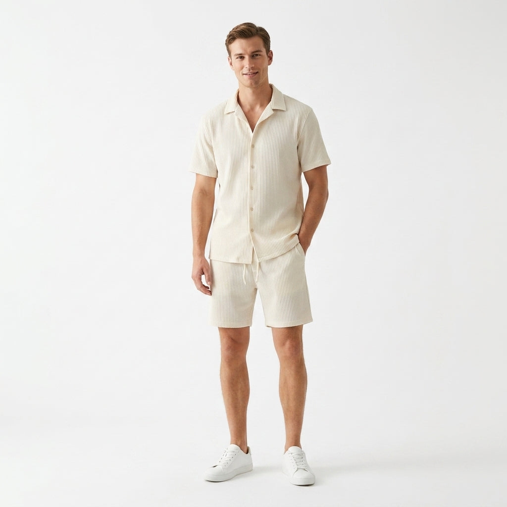 Herren Kurzarmhemd und Shorts Set mit Strukturstoff