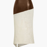 Danica | Eleganter Midirock mit asymmetrischem Kunstleder und Leinen-Design