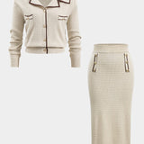 Mia | Klassisches Strick-Zweiteiler-Set mit Blazer-Cardigan & Bleistiftrock