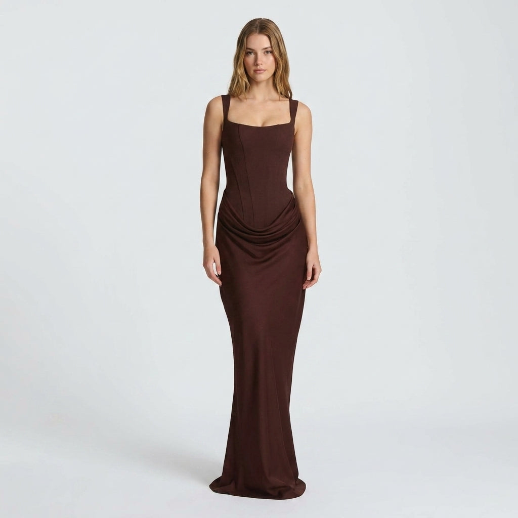 Damen Maxikleid mit Trägern und Geradem Schnitt