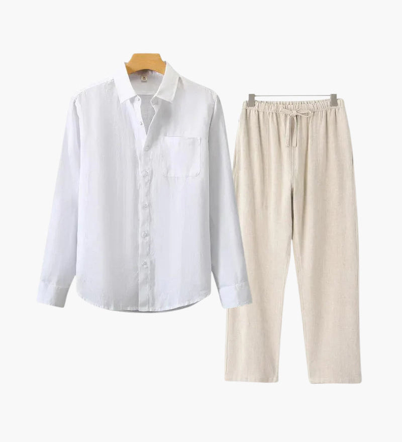Christopher | Lange Ärmel Hemd & Hose Zweiteiliges Leinen-Set Herren-Sommer-Outfit