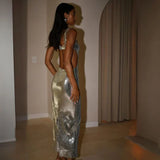 Emilia| Glitzerndes Maxi-Kleid mit Spaghettiträgern