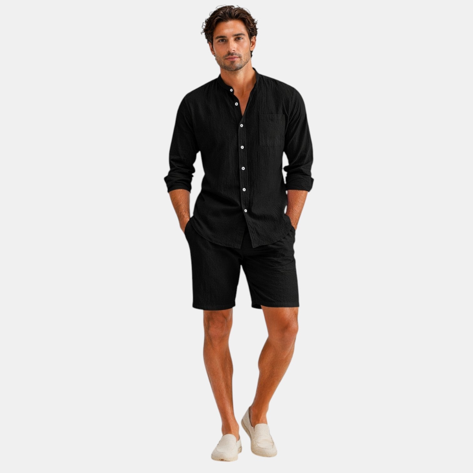 Herren Stehkragenhemd und Shorts Set