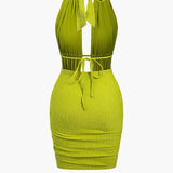 Maya | Sexy Backless Halter Minikleid mit Raffungen – Sommerliches Party-Kleid für heiße Nächte