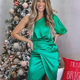 Wilhelmina | Elegantes One-Shoulder Satin-Kleid mit Drapierung