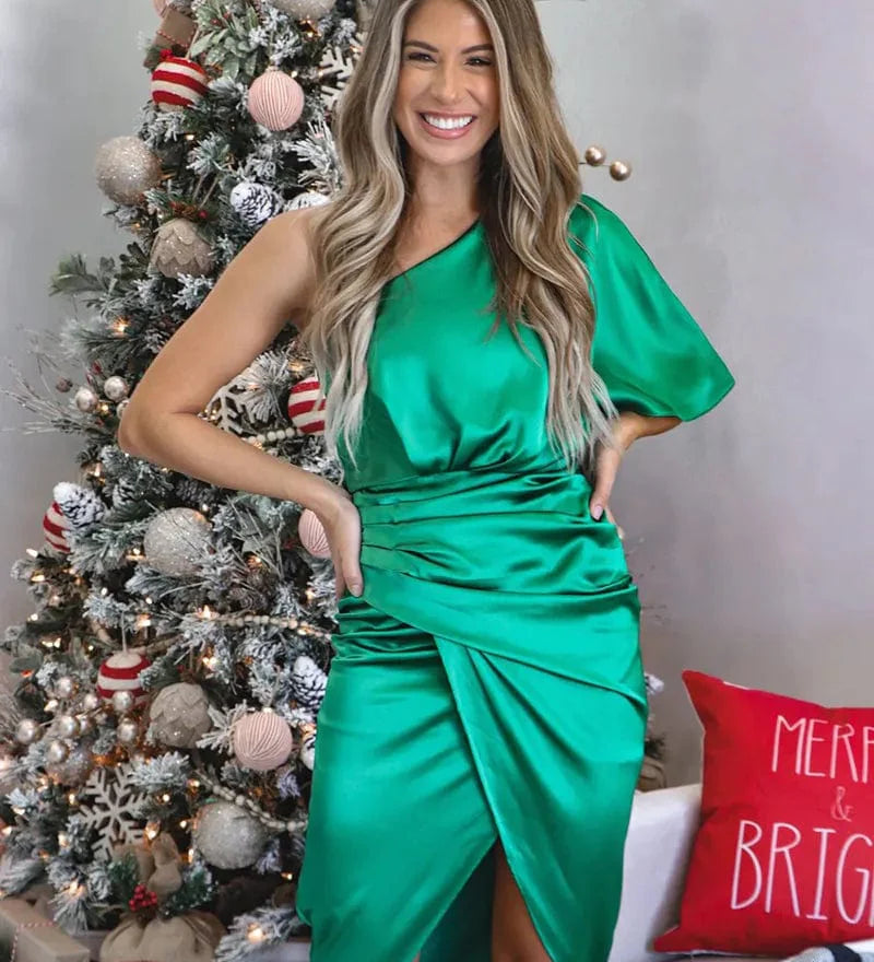 Wilhelmina | Elegantes One-Shoulder Satin-Kleid mit Drapierung