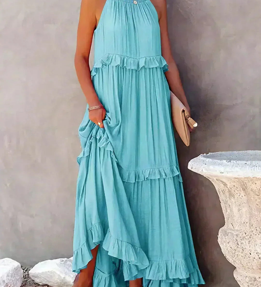 Boho Maxikleid mit Volants & Neckholder-Ausschnitt – Sommerlich & Feminin