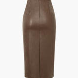 Edwina | Figurbetonter Kunstleder-Midirock mit asymmetrischer Wickeloptik