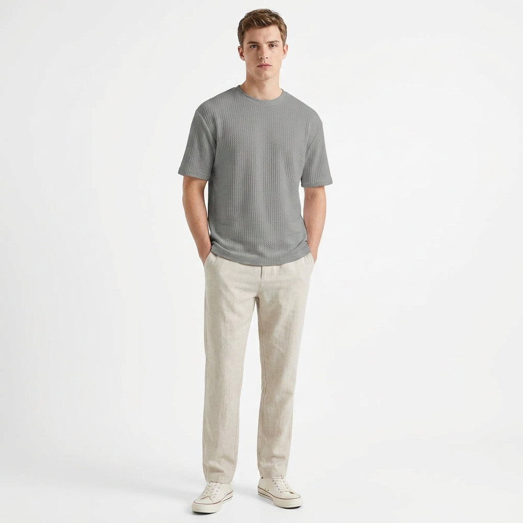 Herren Struktur T-Shirt mit Rundhalsausschnitt