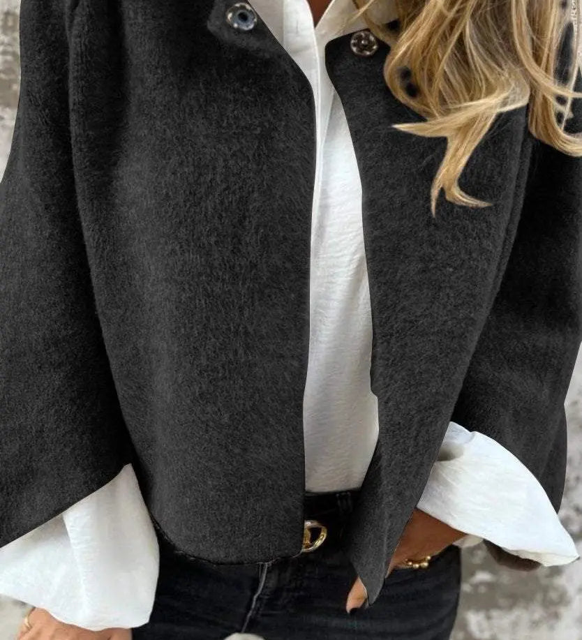 Bea | Damen Wollmantel mit Rundhalsausschnitt und langen Ärmeln Zendoo.de