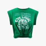 Gracelyn | Hochgekrempelte Ärmel EYE LOOK Grafikdruck Crop-T-Shirt mit Knotendetail