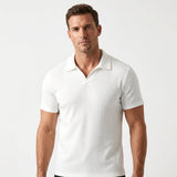 Herren Rippstrick Poloshirt mit Offenem Kragen
