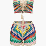 Naila | Boho-Strick-Zweiteiler mit Bustier & Shorts