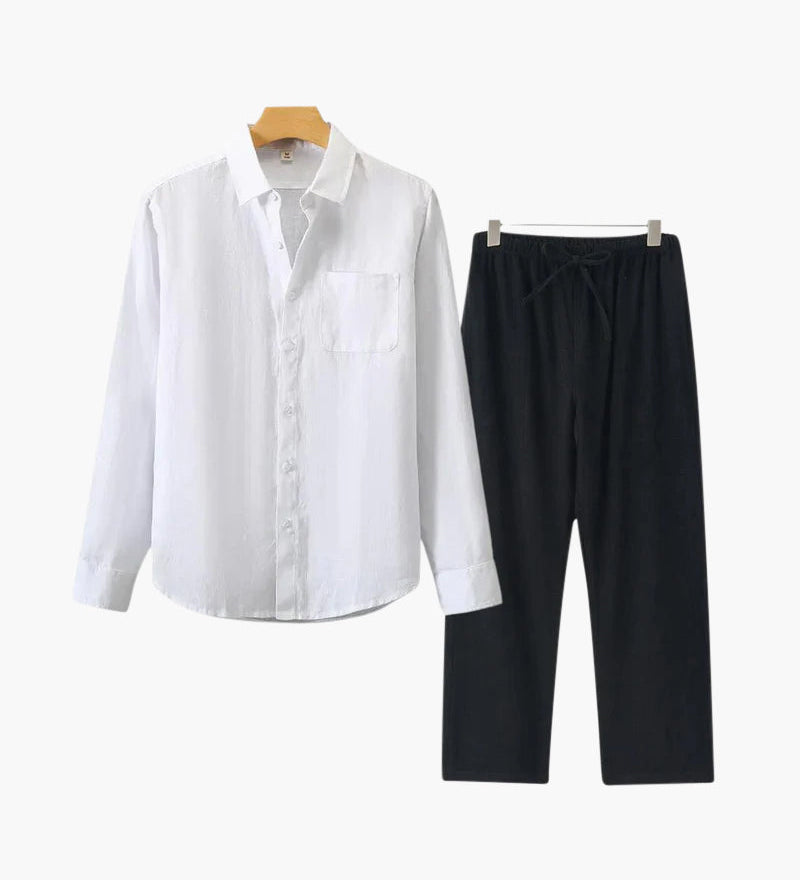 Christopher | Lange Ärmel Hemd & Hose Zweiteiliges Leinen-Set Herren-Sommer-Outfit